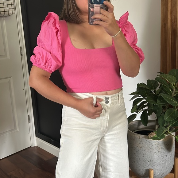 Zara Hot Pink Ribbed Square neck Crop Top. Size S - Picture 4 of 12